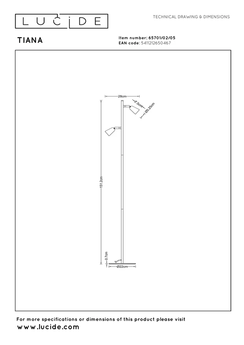 Lucide TIANA - Lámpara de suelo - 2xGU10 - Champán Color | Essential - técnico
